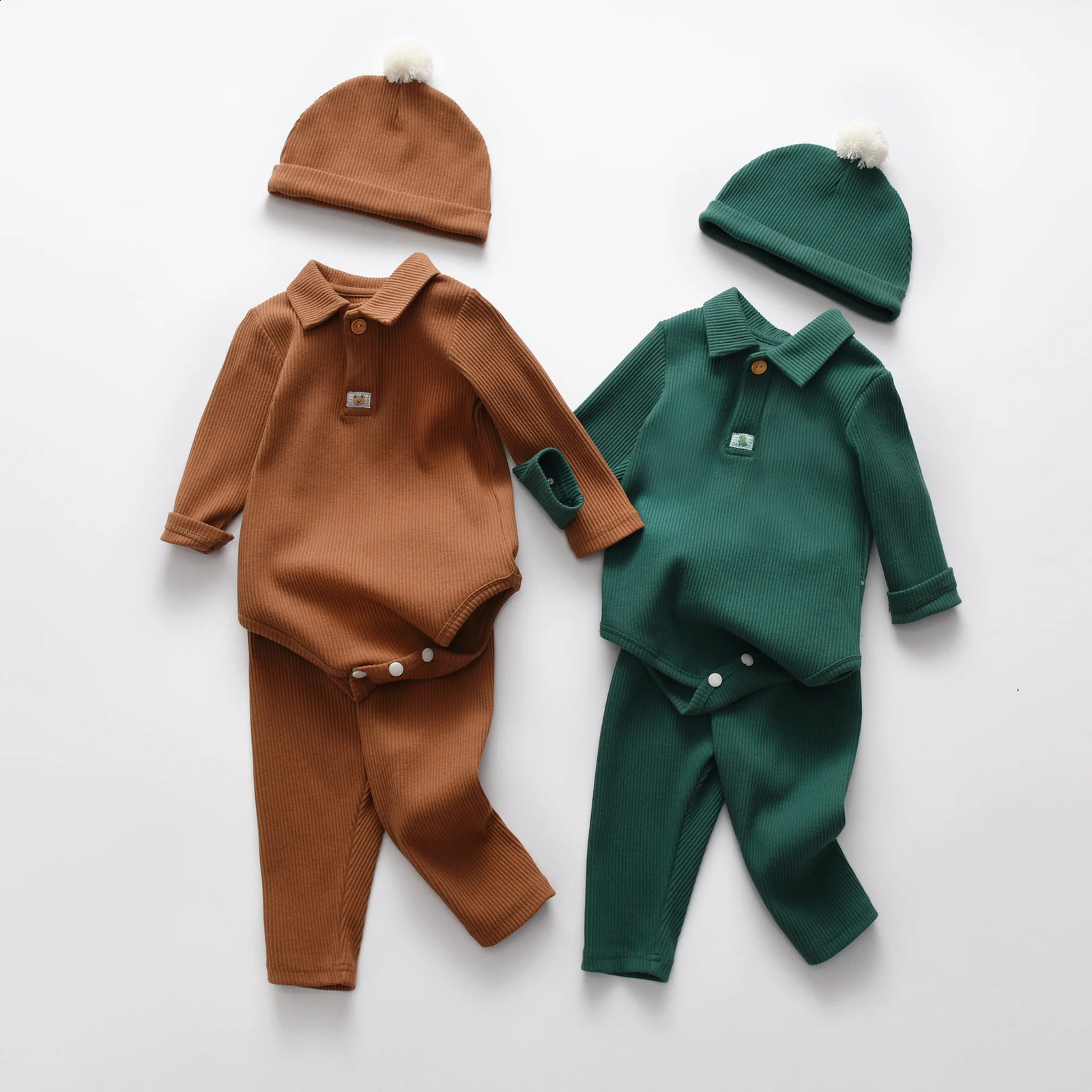 Spring Autumn Baby Boys 3PCS Clothes Set Cotton Solid Long Sleeve Rompers Skinny Pants Suit With Hat Infant Outfits 250117