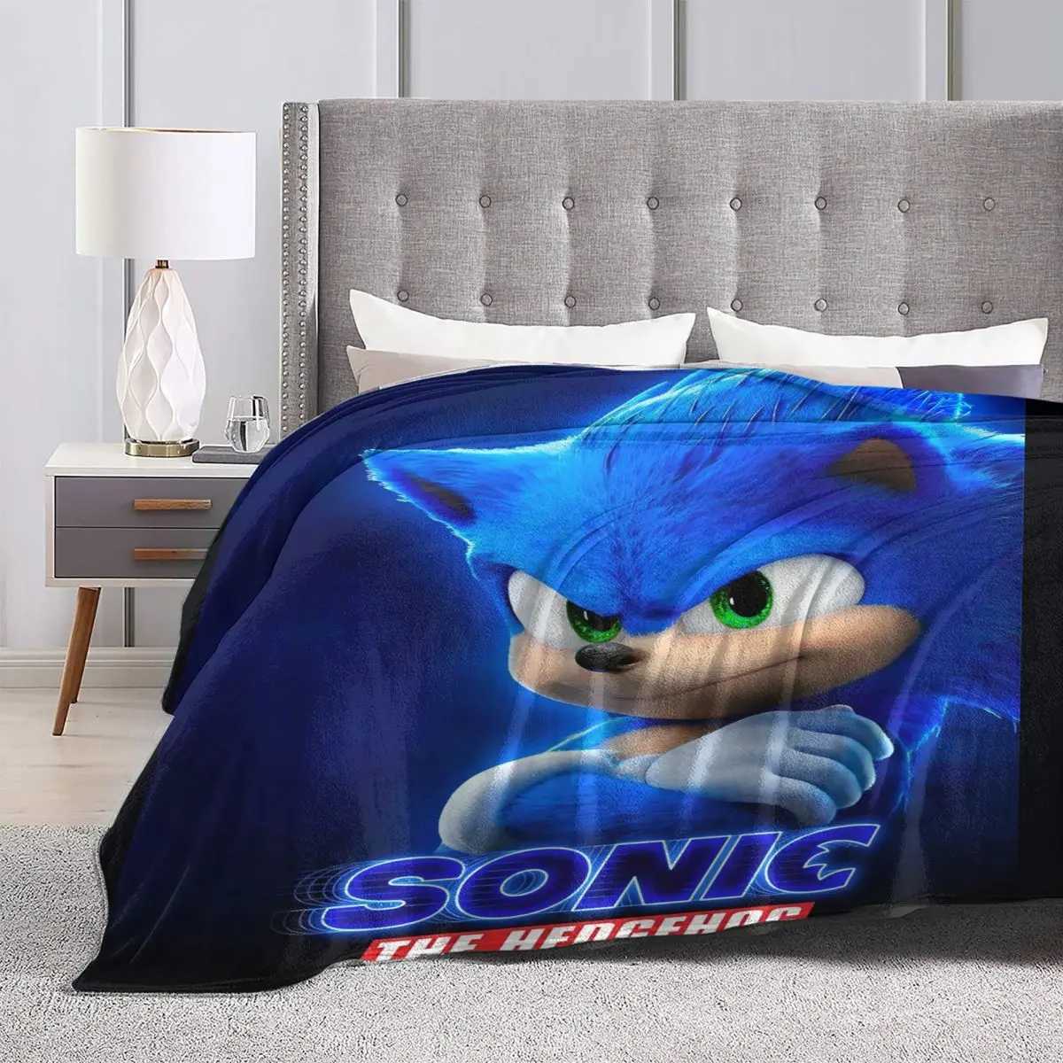 S-Sonic Retro Game Cartoon Warm Blanket Camping Plush Throw Blanket Funny Bedro Flannel Bedspread Sofa Bed Cover Z250207