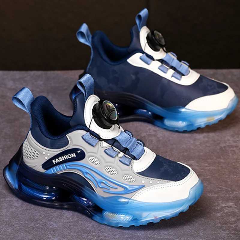 Childrens tennis shoes autumn new waterproof leather casual lightweight rotating buckle breathable running shoes W250207