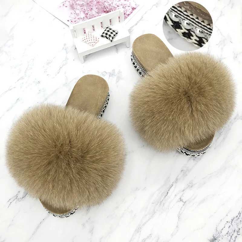 Slides Fur Summer s Platform Sandals Ladies Sandals Outdoor Real Fur Ladies Heels Shoes 2021 New Fluffy Flip Flops SlippersXJ250207