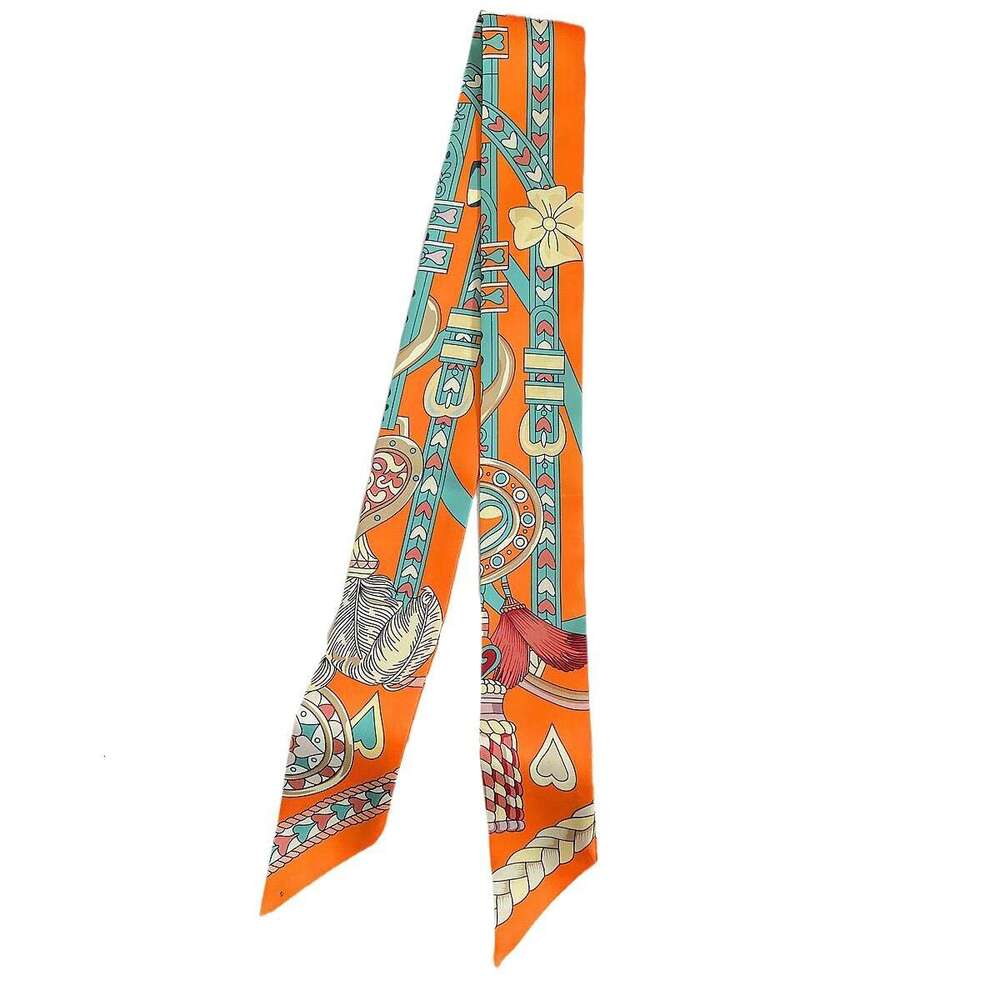 high-end twill printed women's white small tie bag handle, silk tie, wrist scarf, decorative headband