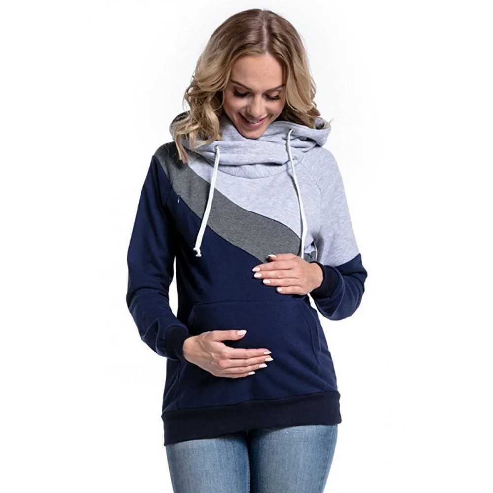 Pregnant womens sports shirts womens care pregnant womens long sleeved hoodies feeding hoodies pregnant womens long sleeved collar sports shirts W2502