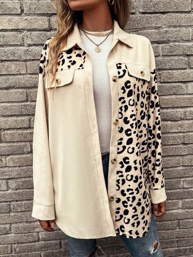 Women's Clothing Autumn And Winter New Leopard Print Single Breasted Mid Length Jacket Shirt Coat