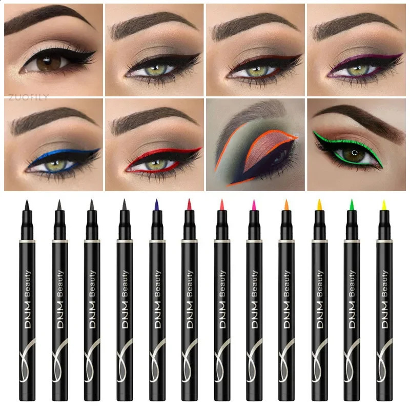 12 Colors Liquid Eyeliner Pencil Waterproof Colorful Eye Liner Pen Highlight Neon Colorful Long Lasting Eyes Makeup Cosmetic 250206