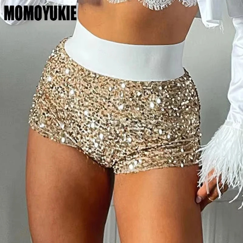 2024 Summer Fashion Versatile Y2K Sparkly Sequin Short Pants Sexy Trend Spicy High Waist Slim Fit Fashion Women Short 250207
