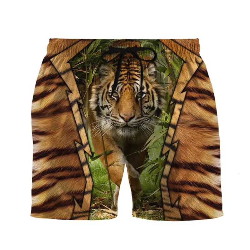 Summer Men's 3D Printing Fashionable Cool Tiger Pattern Surfboard Hawaiian Shorts Casual Men's Beach Shorts Men's Street Wear Swimming 
