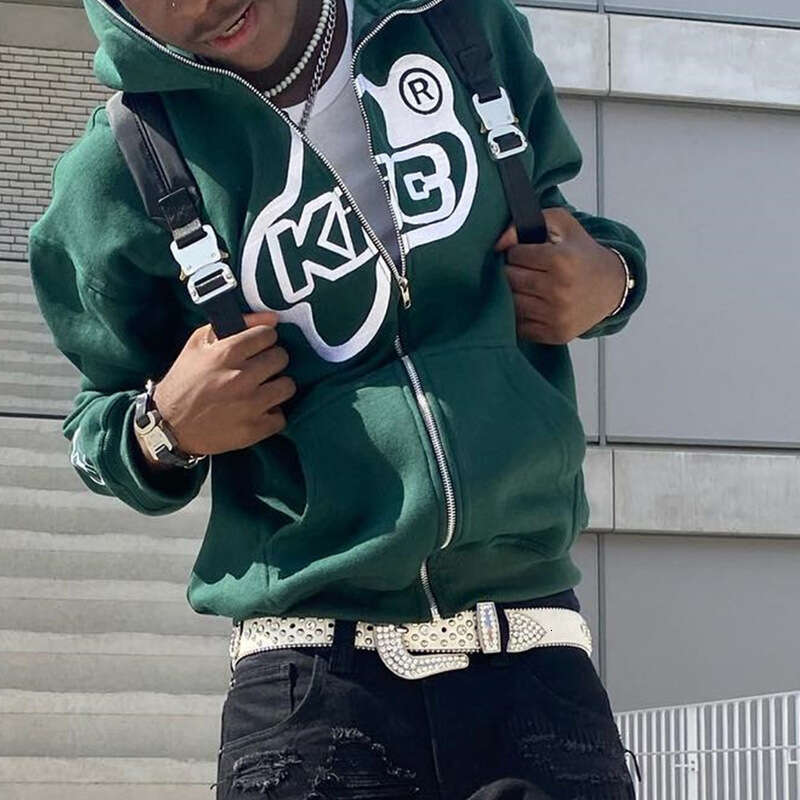 Trendy Spring Lettered Zip Hoodie with Slim Fit Long Sleeves
