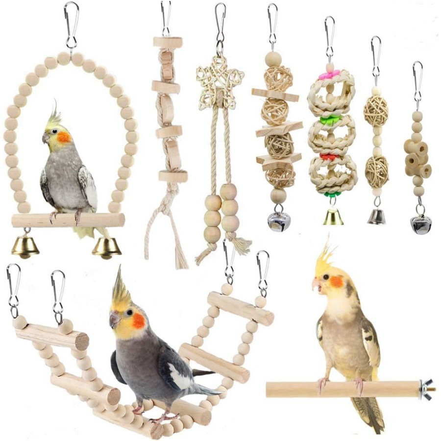 Bird Parakeet Toys,Swing Hanging Standing Chewing Toy Hammock Climbing Ladder Bird Cage Colorful Toys Suitable for Budgerigar, Parakeet