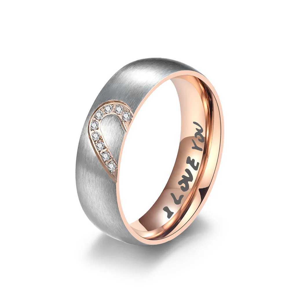 Rose Gold/Black Heart shaped Couple Ring Stainless Steel Couple Love Promise Ring W250207