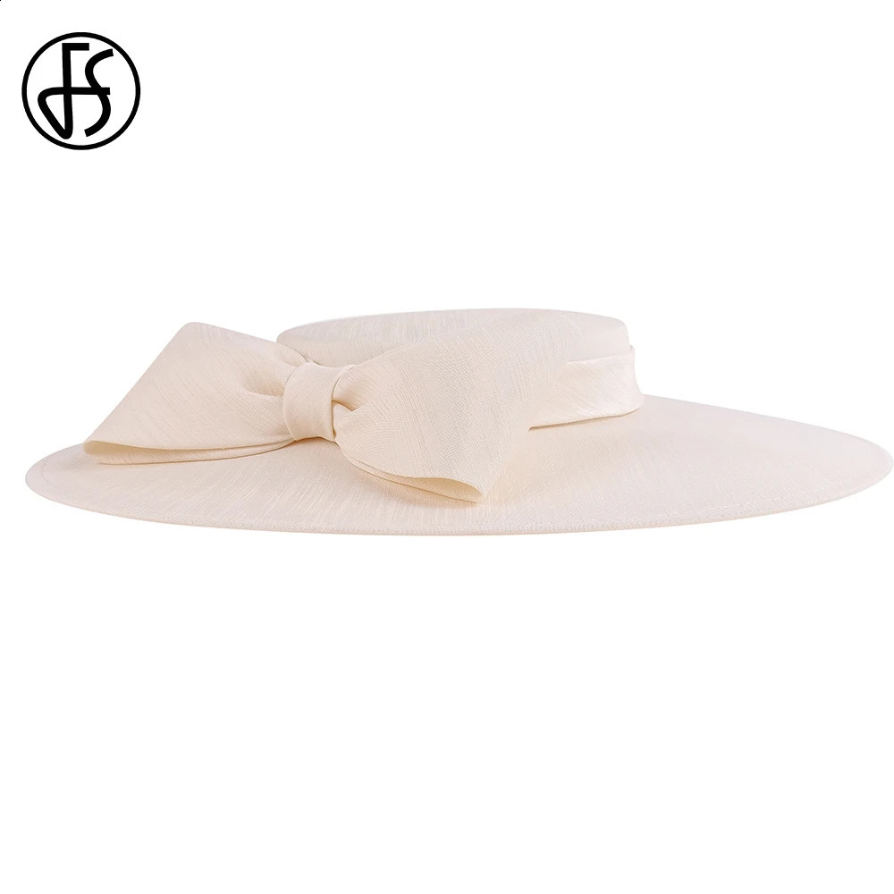 Wide brimmed church headwear Ladies big bow formal hat Wedding Bride Tea flat fedora 250207