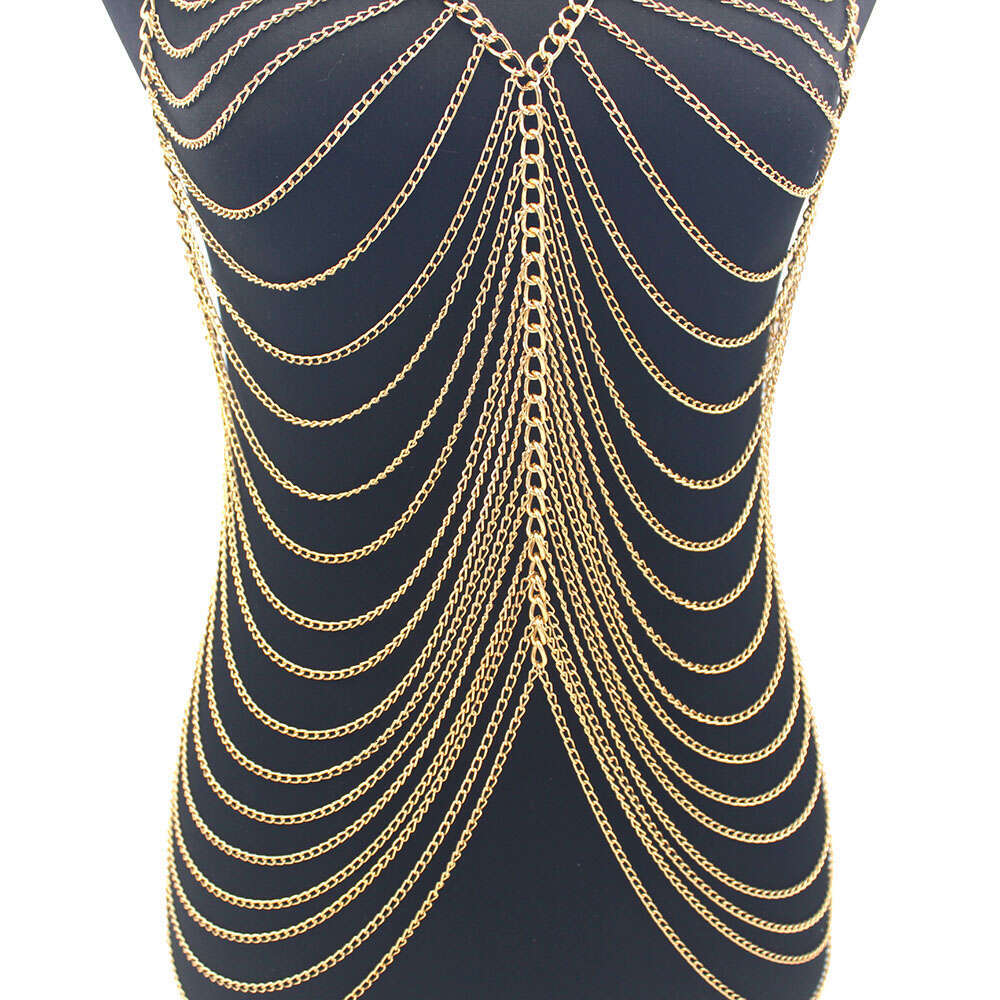 Sexy Metal Chain Dress For Women Fashion Bg Nightclub Backless Adjustable Body Chains Bra Festival Clothing Jewelry