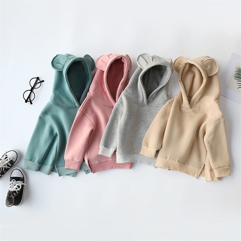 Autumn Winter Warm Fleece Kids Baby Boys Girls Cotton Bear Ears Hoodies Childrens Sport Shirt 1-4Year Kid 250121
