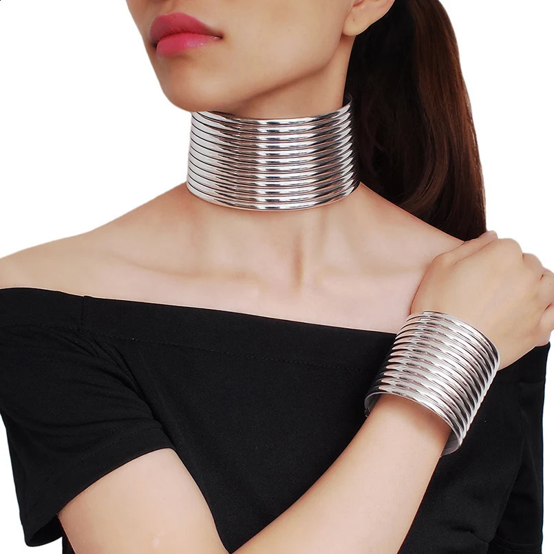 Vintage Statement Choker Necklace Sets Women African Jewelry Leather Collar Chunky Necklace Bracelets Set Adjustable 250207