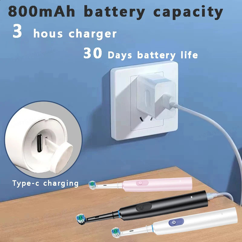 Electric Toothbrush Rotary Cleaning Teeth Brush Waterproof Electronic Tooth Brush With Timer Rechargeable Toothbrush with 8 Head 250206