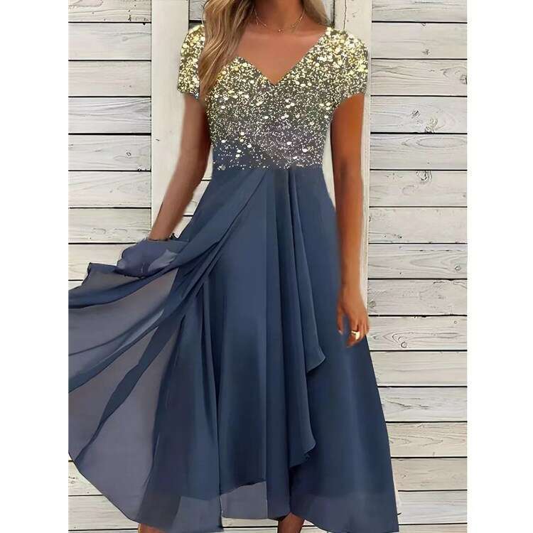 European American Summer Urban Leisure Fashion Chiffon Splicing Women's Dress 2024 New Style Unique and Elegant Clothing