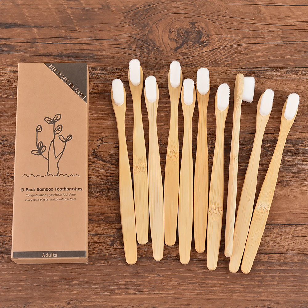 10 Pcs Ultra Fine Soft Hair Eco Friendly Travel Toothbrush Soft Fiber Nano Manual Toothbrush Vegan Teeth Oral Hygiene Care Tools 250206