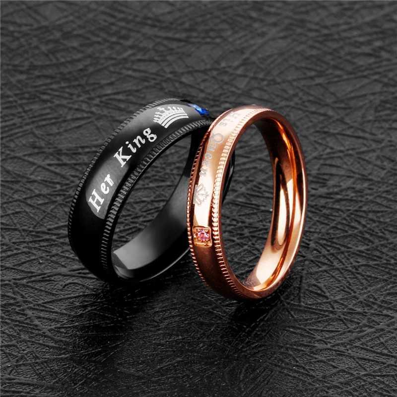 Fashion Couple Rings Her King His Queen Promise Ring Romantic Blue Zircon Crown Ring Anniversary Wedding Band Jewelry Gifts W250207