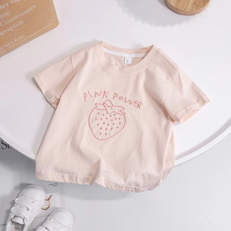 Summer Childrens Short Sleeve GirlsTT-shirt Simple Summer All-Match Baby Girl Half-Length Sleeve Cotton Bottoming Shirt 250207