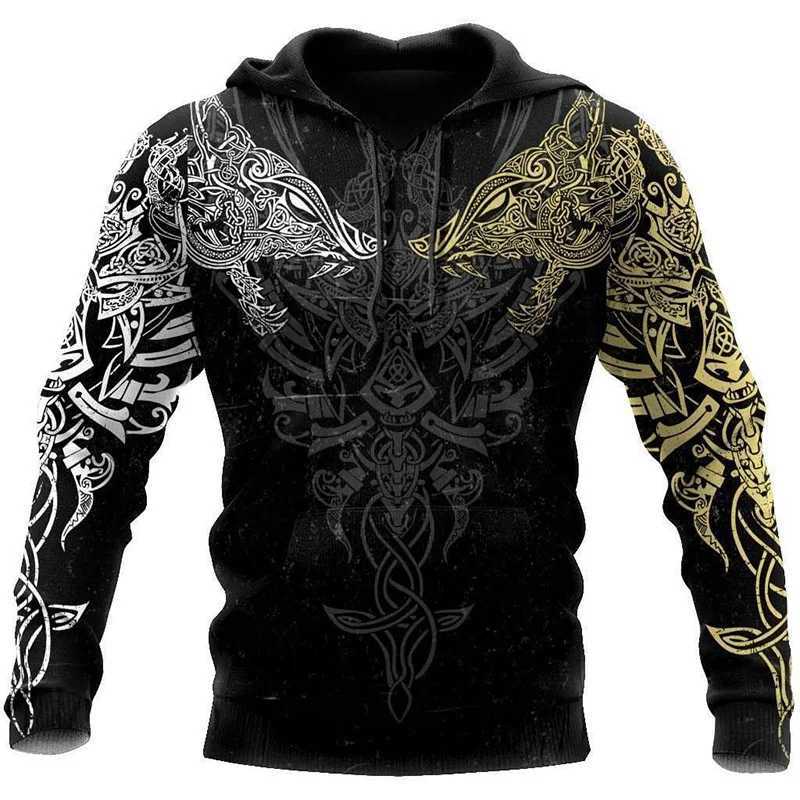 New Viking Mythology Hoodie For Mens 3D Print Vintage Style Long Sleeve Top Oversized Hip Hop Pullover Clothes For Men Clothing W250207