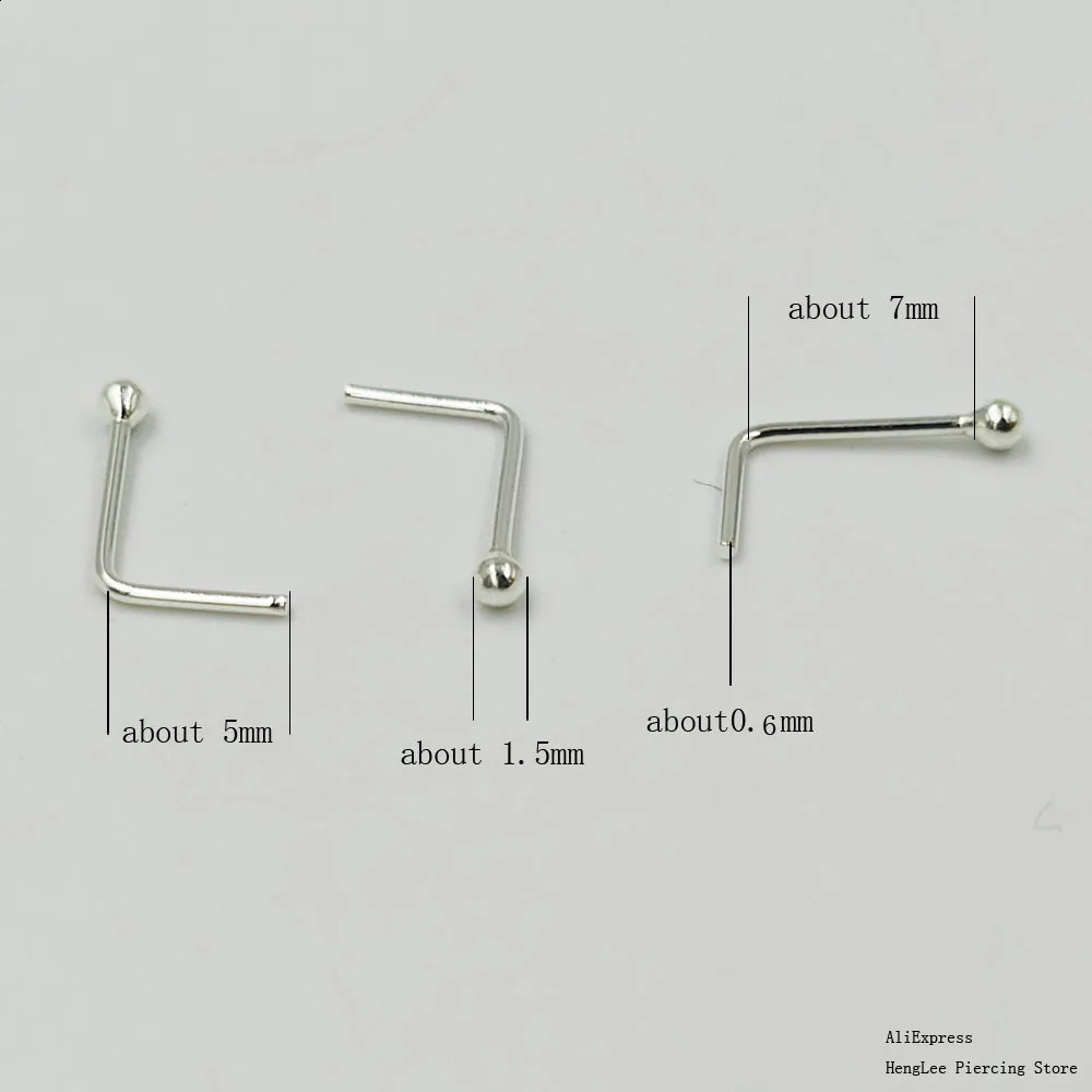 20pcs/pack 925 Sterling Silver L Shape Nose Stud 1.5mm ball tiny nose pin nose piercing 250121