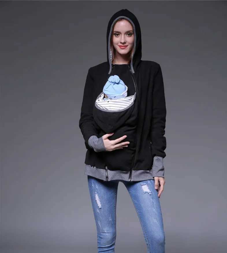 European and American popular multifunctional three in one kangaroo hooded womens hoodie parenting bag detachable W250207
