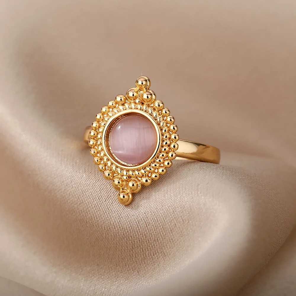 Opal Rings For Women Gold Color Stainless Steel Ring 2024 Trend Couple Wedding Aesthetic Jewelry Freeshipping Item rings women W250207