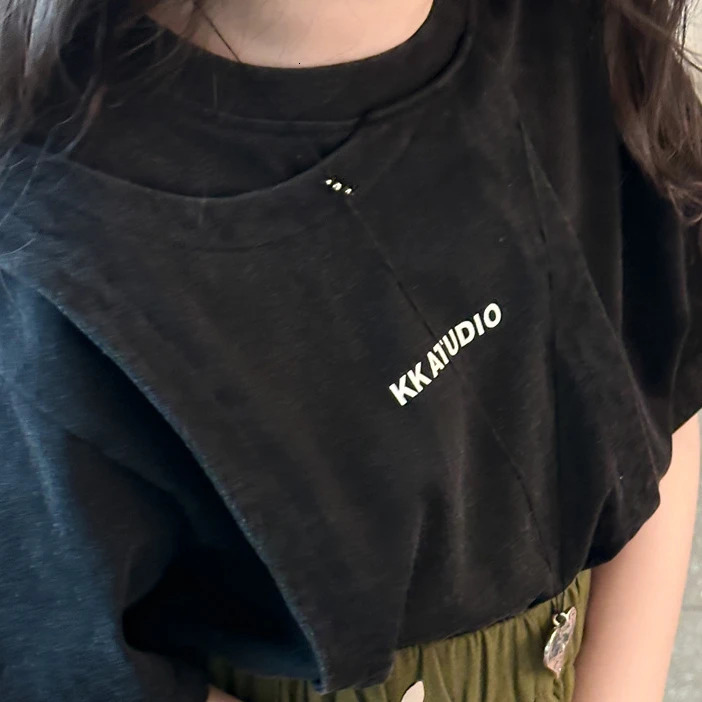 Girls T-shirt Summer Korean Style Childrens false Two Thin T-shirt CuHK Childrens Round Neck Casual Simple Match 250207