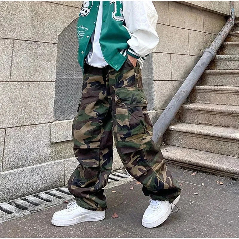 Y2k American High Street Retro Hiphop Camouflage Cargo Pants Thin Pants Gothic Fashion Men Straight Leg Casual Pants Trend 250206