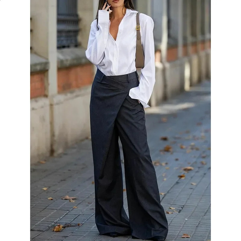 Modigirl Trendy Womens Suit Pants Autumn Spring Loose Wide Leg Asymmetric Solid Color SplitJoint High Waisted Formal Trousers 250206