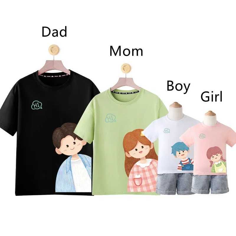 Family Matching Outfits Cotton T-shirt Kids Mother Daughter Clothes Cute Cartoon Tops Parent-child Outfits Summer Casual Tees W250207