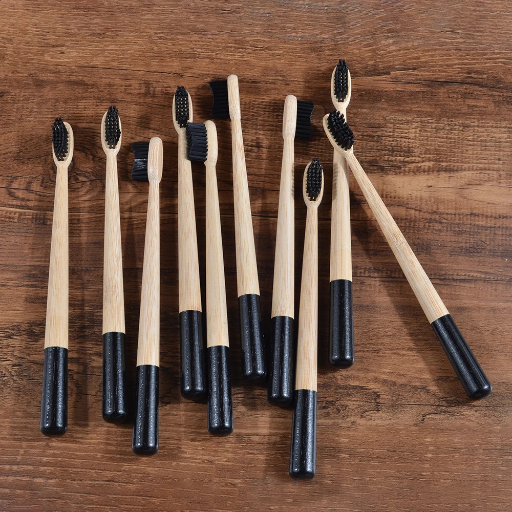 Adults 10Pack Mix Toothbrushes Bamboo Toothbrush Eco Friendly Tooth Brush Nylon Bristle Adults Oral Care Elliptical Toothbrush 250206
