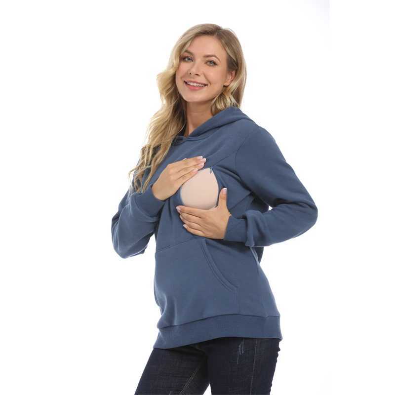 Maternity Hooded Sweater Winter Thermal Fabric Long Sleeve Breastfeeding Jumpers Nursing Wear Lactation Clothes W250207