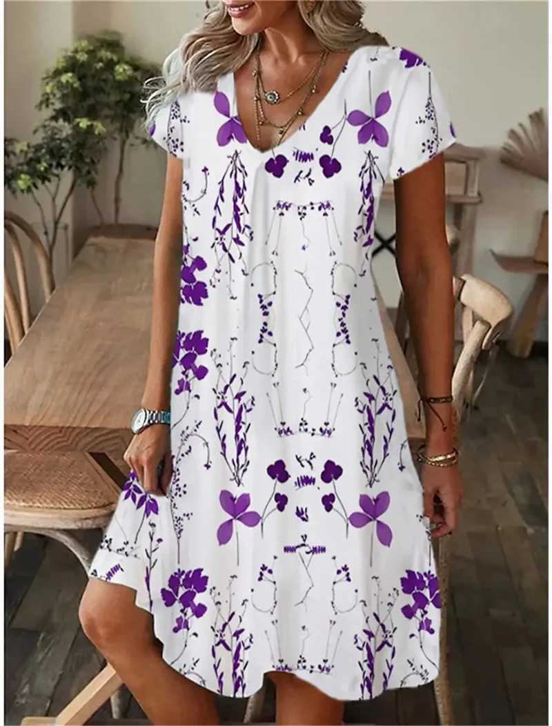 Summer Floral Women Dress Fashion Casual Boho Beach Sundress Short Sve V-neck Sexy 3D Print Loose A-Line Dress Femme VestidosXJ2500207