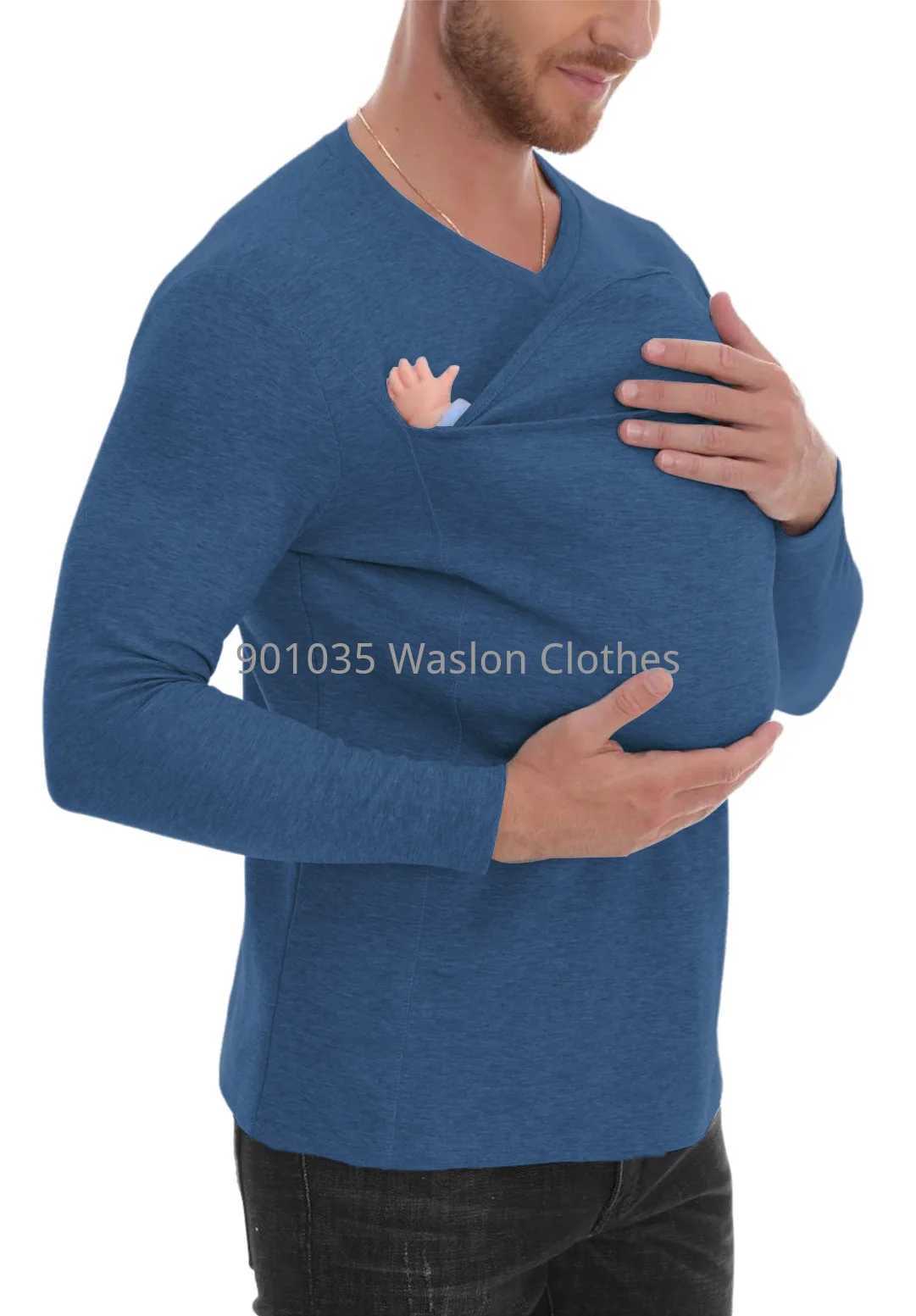 Winter Safety Kangaroo Pocket Shirt Baby Carrier Pregnancy Clothes Long Sleeve Mother Father Top for Feeding Big Daddy Shirt W250207