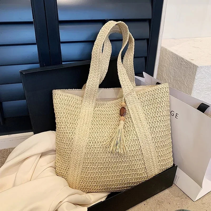 Elegant Ladies Straw Woven Handbag Women Holiday Beach Commute Casual Tote Top-Handle Bags Fashion Retro Shoulder Bags 2024 250207