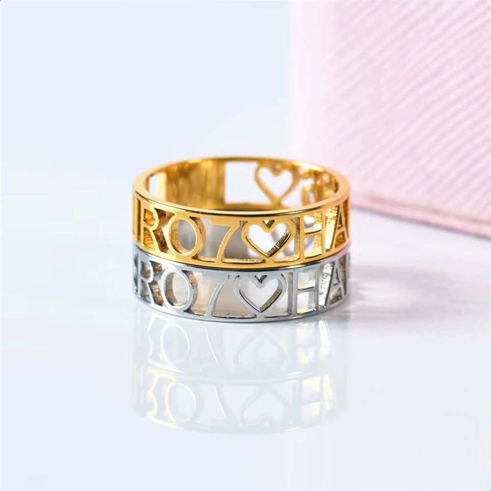 Roman Numeral Ring Custom Name Date Rings for Women Wedding Jewelry Anniversary Gift Stackable Stainless Steel Letter Anillos 250206