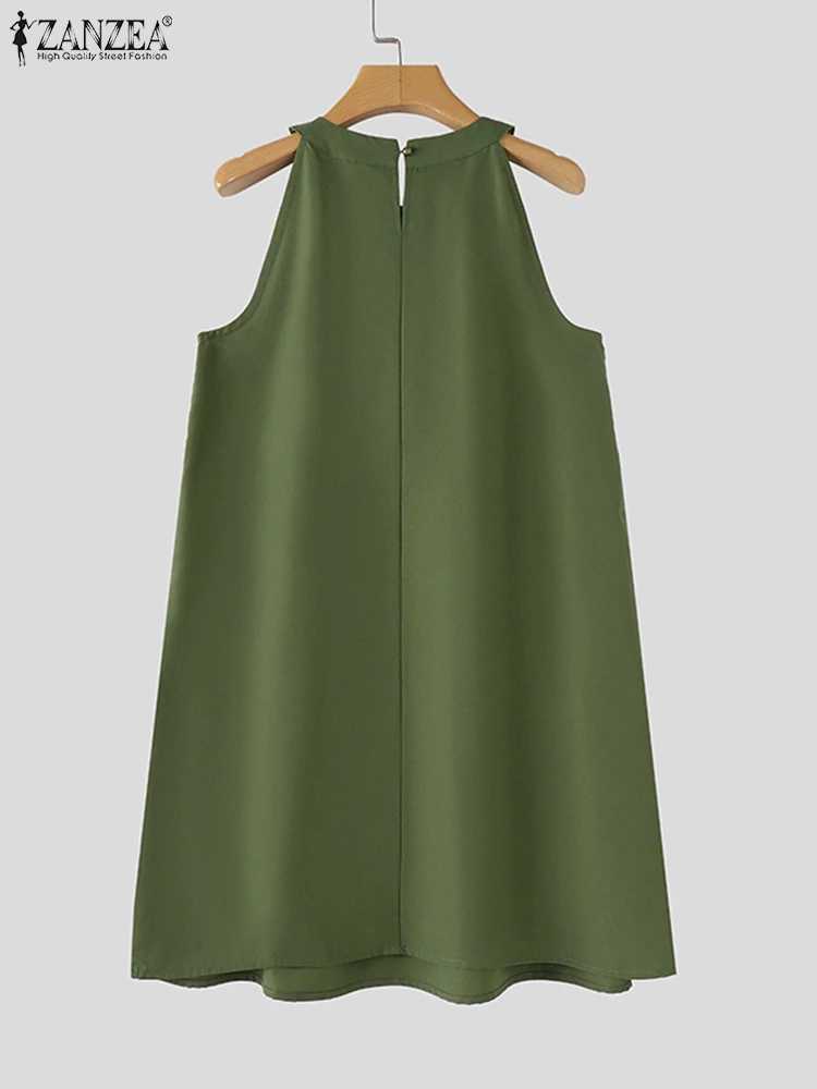 ZANZEA Summer Halter Sveless Tiered Dress Women Korean Ruffle Patchwork Robe 2024 Beach O-neck Loose Sundress Sweety VestidosXJ2500207