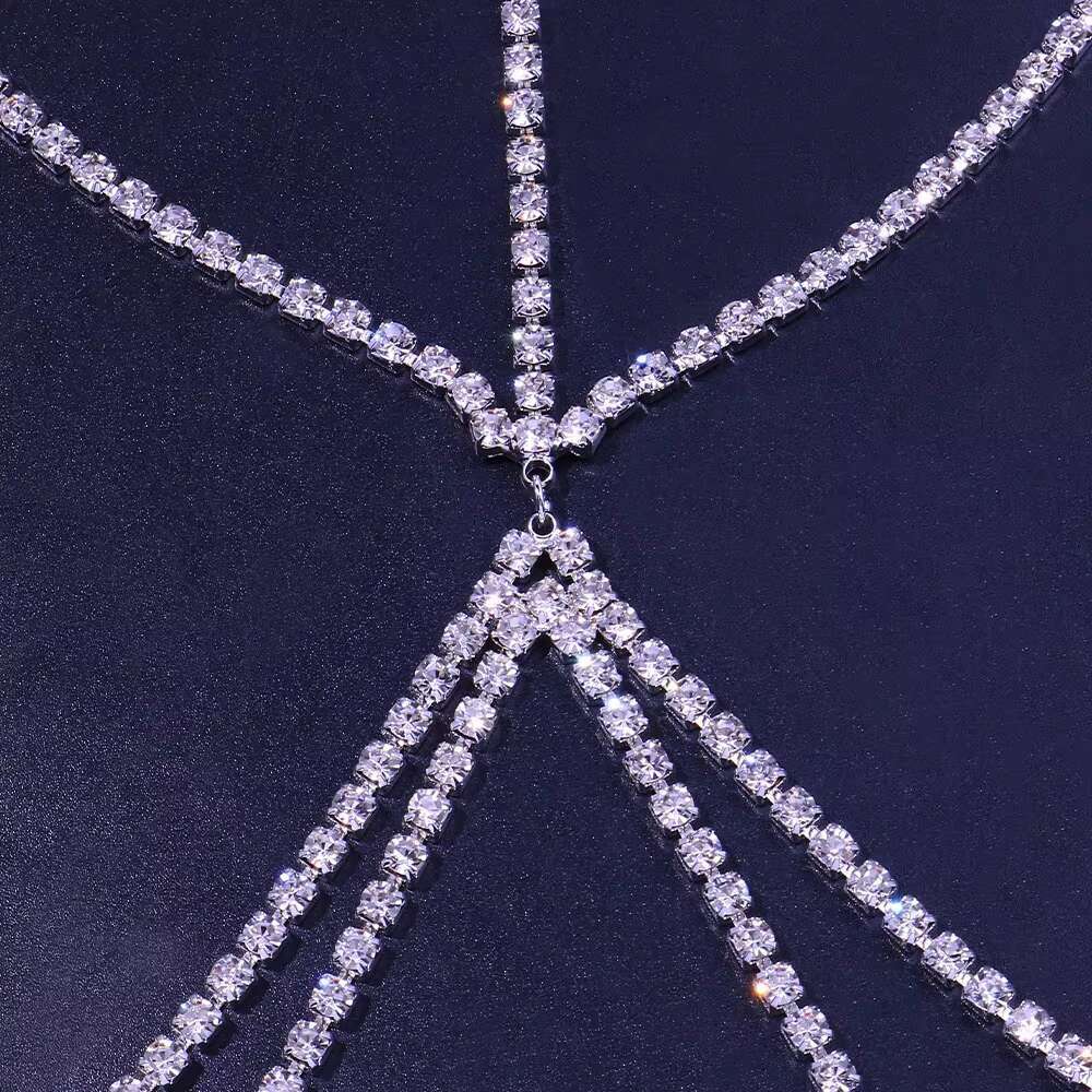Shine Rhie Cross Chest gerie Harness Necklace Nightclub DJ Outfits Sexy Bikini Bra Chain Tassel Body Jewelry
