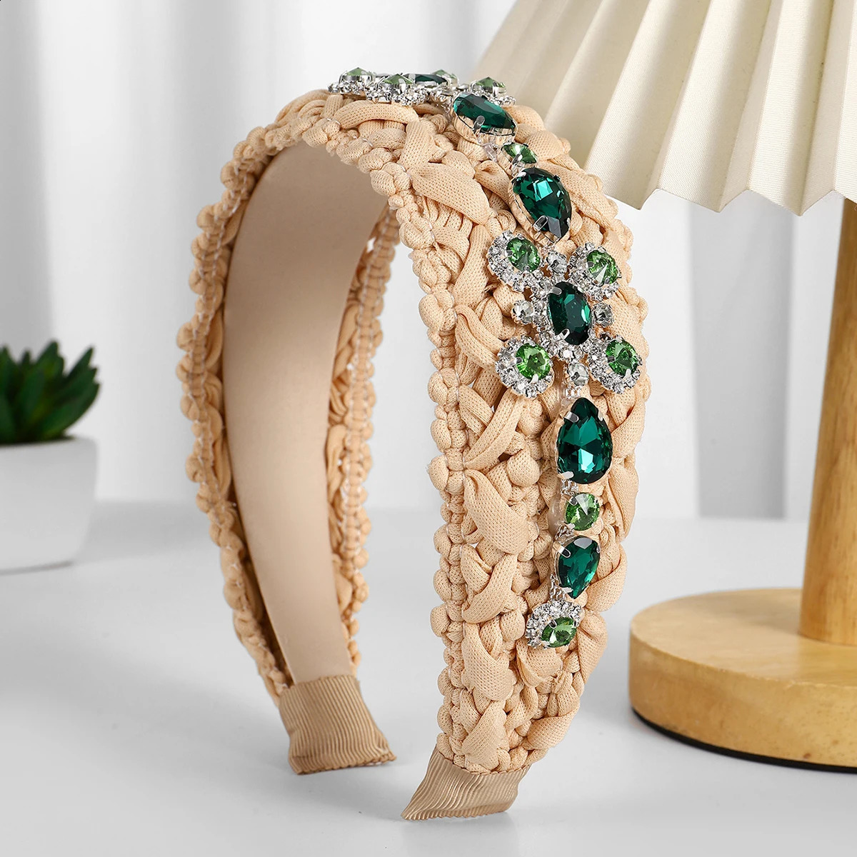 Ladies handmade crystal rhinestones fashion wide edge headband 250207