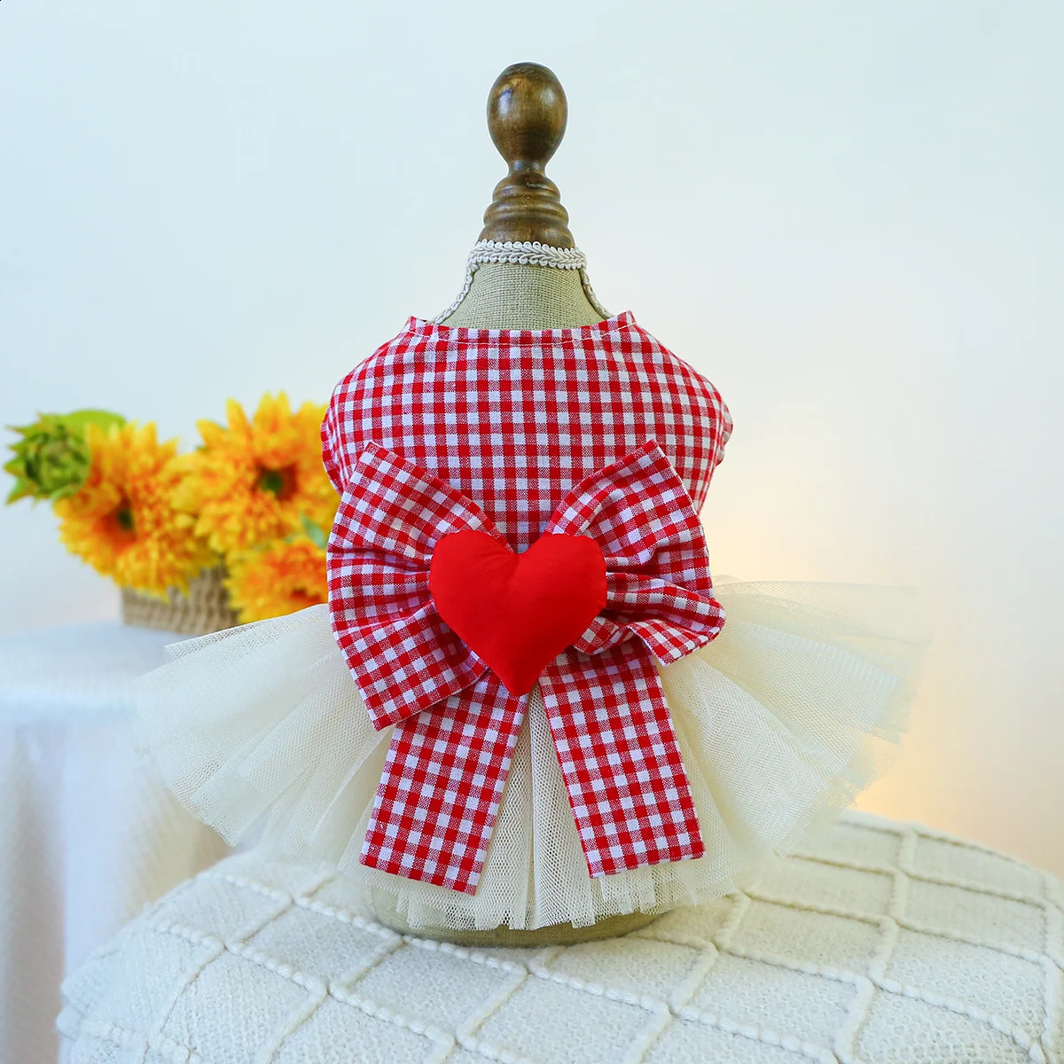 1PC Pet Clothing SpringSummer Red Plaid Valentines Day Love Bow Princess Dress Suitable for Small and Medium sized Dogs 250206