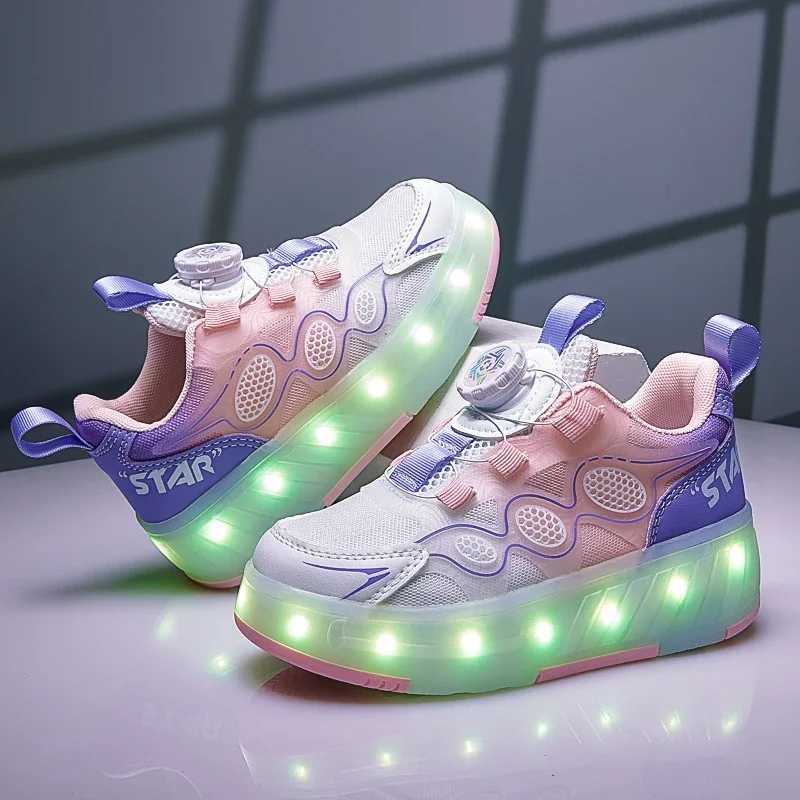 Children Roller Skating Shoes Anti-collision Durable Walking Shoes LED Lights USB Charging Four-wheel Skate Shoes for Kids W250207