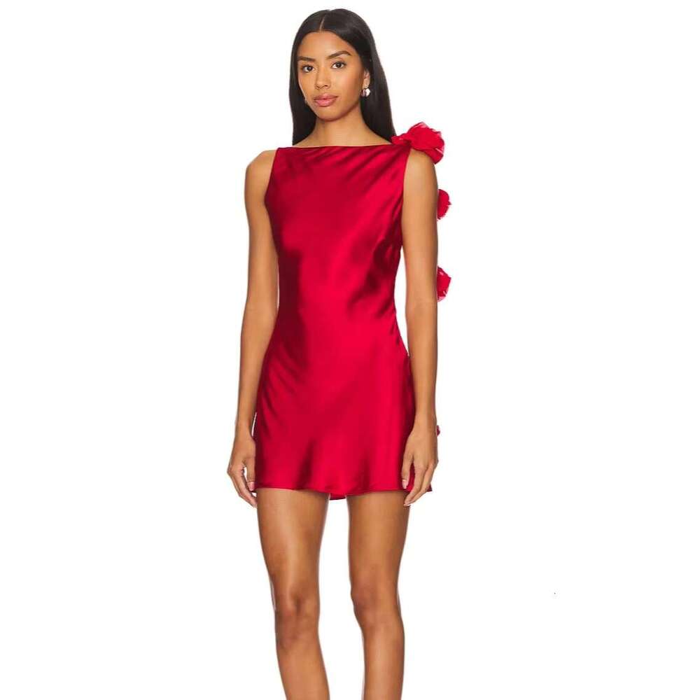 Dress New Women Celebrity Sexy Backless Red White Satin Girls Birthday Night Club Mini Party Dress