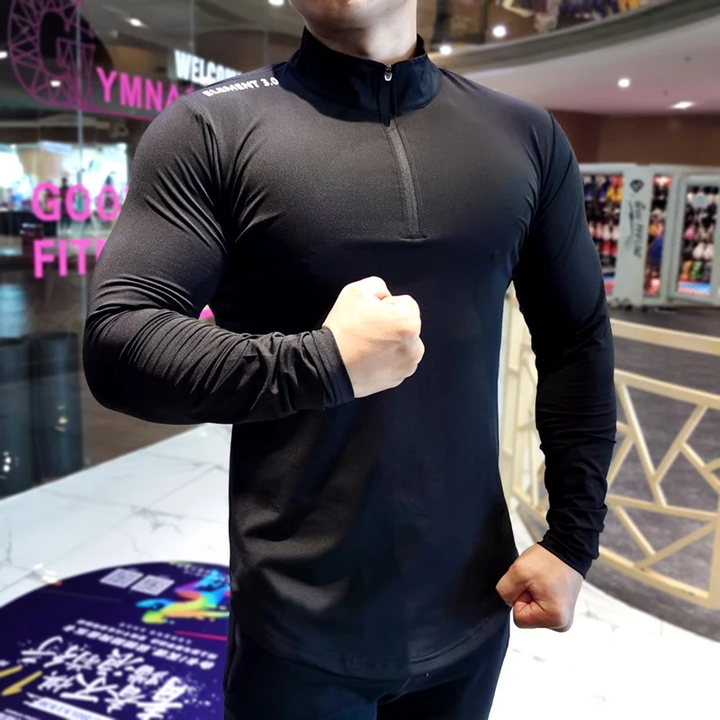 Autumn Winter Quick Dry Running Shirt Men T-shirt Long Sleeve Compression Shirts Gym T-shirt Fitness Sport Zipper Shirt 250206