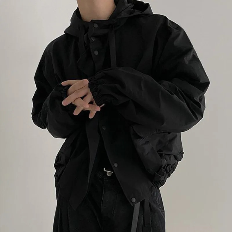 IEFB Style Hooded Jacket Spring Loose Trend Cargo Jackets Zipper Solid Color Fashion Casual Mens Clothing 9A7586 250206
