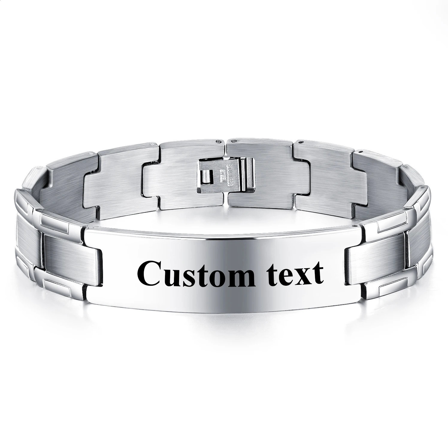 Personalize Custom Name Men Stainless Steel Bracelet 21cm Watch Band Smooth Engrave Id Bracelets Gift Jewelry 250206