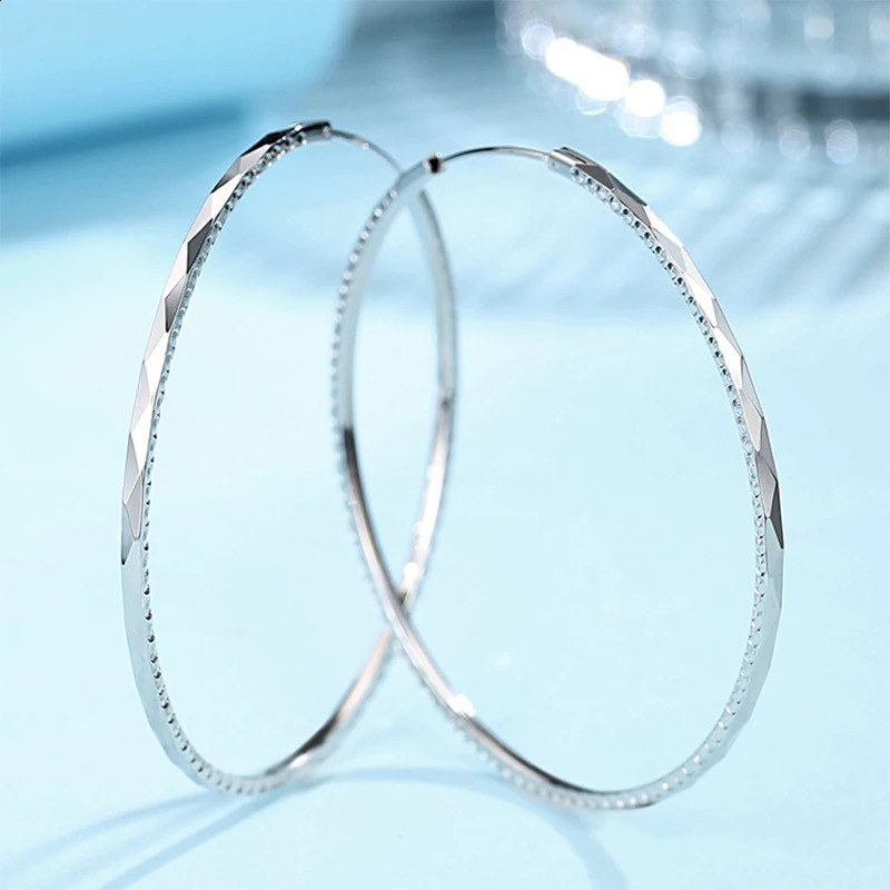 COSFIX 999 Sterling Silver Large Hoop Earrings for Women 30-60mm Womens Hoop Earrings Temperamental Earrings Hoop 250207