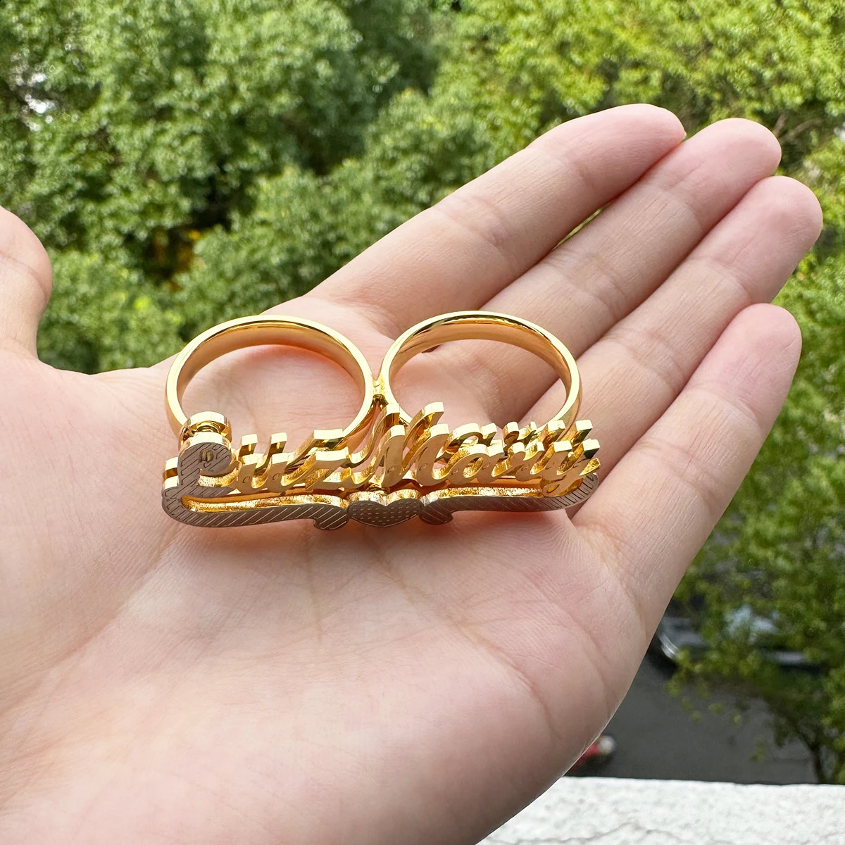 Custom Name Ring Stainless Steel Double Finger Ring Personalized 3D Double Layer Nameplate Womens Ring Jewelry Anniversary Gift 250206