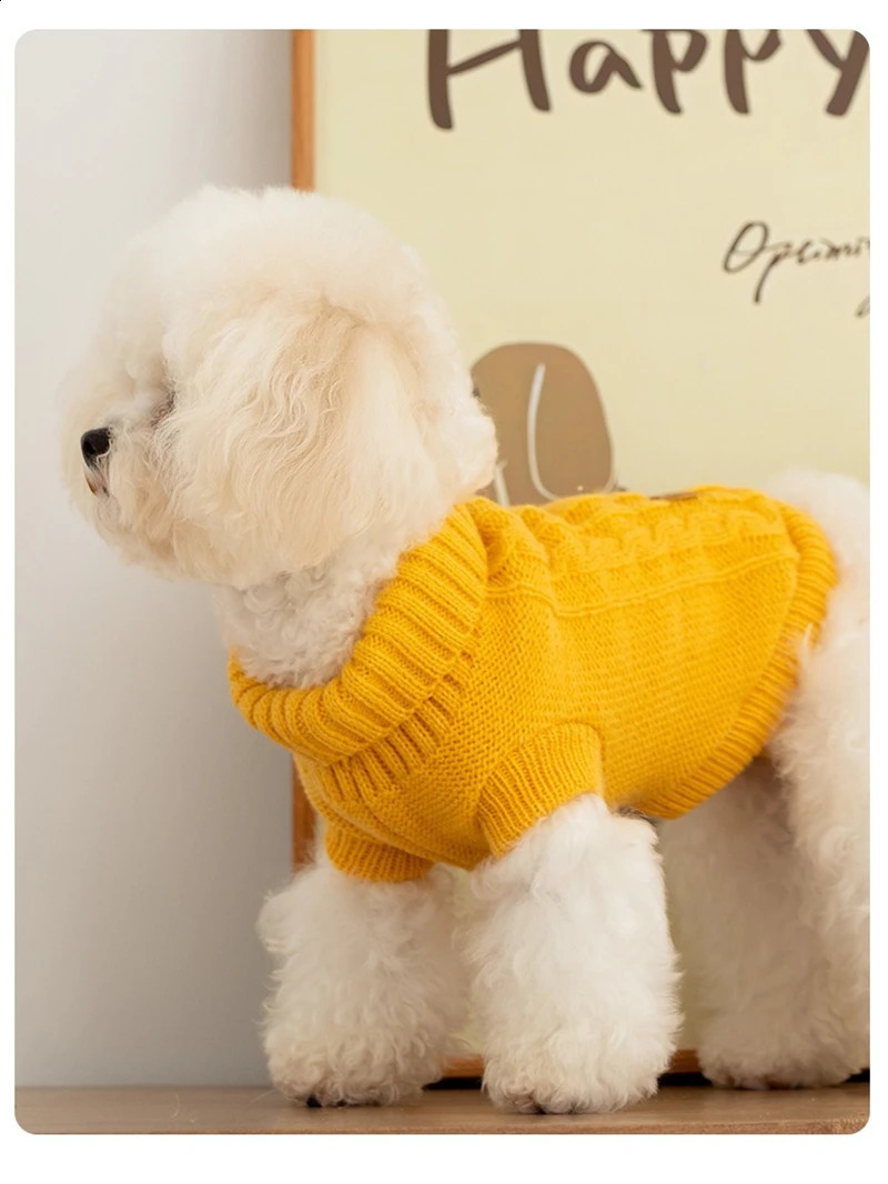 Solid Cable-Knit Sweater Outfits for Small Medium Dogs Autumn Winter Keep Warm Pet Clothing Soft Wool French Bulldog Overalls 250206