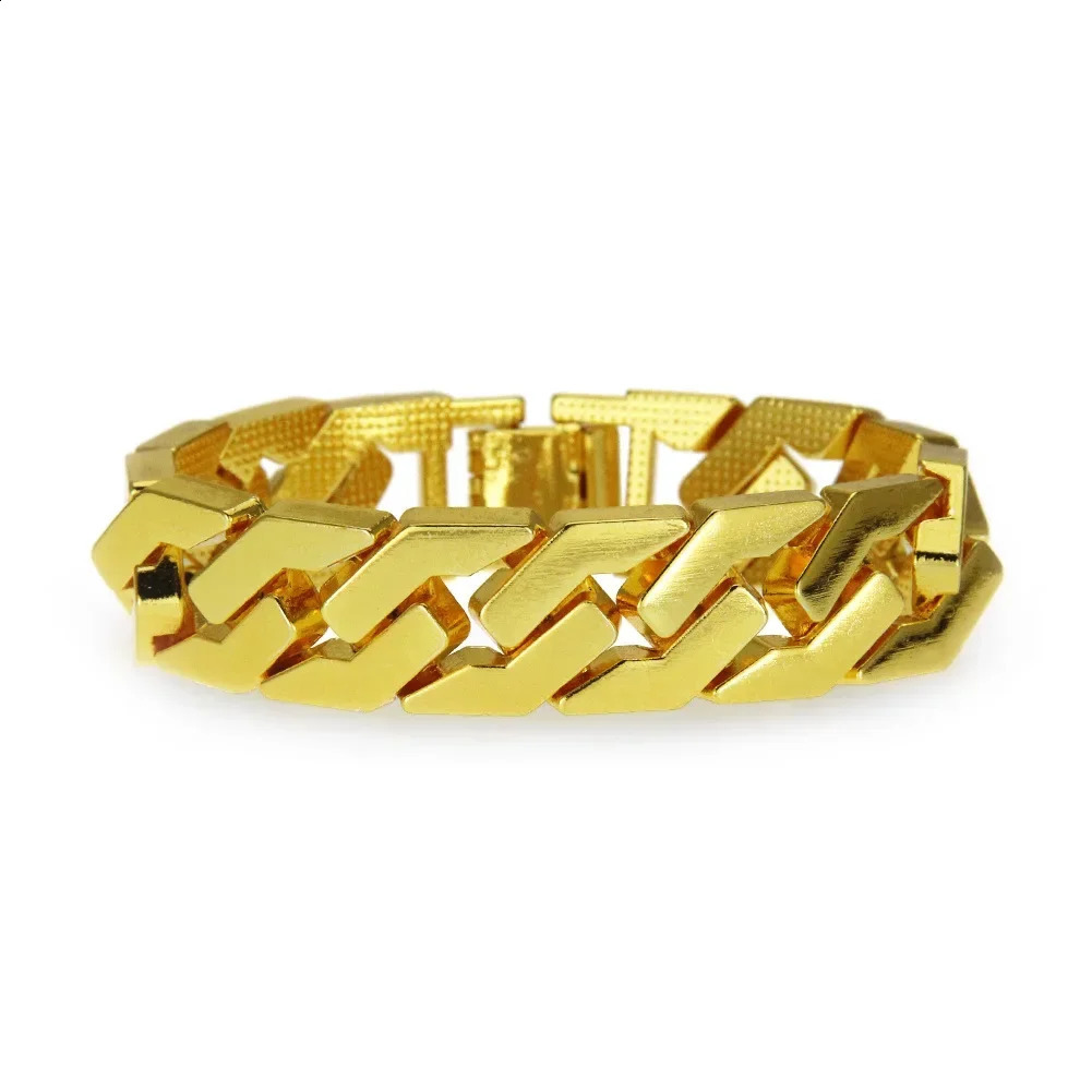 1pcs Blank Cuban Link Chain Bracelet Metal Iced Out Hip Hop Gold Color Heavy 15mm Men Women Hip Hop Jewelry 20cm Drop 250206