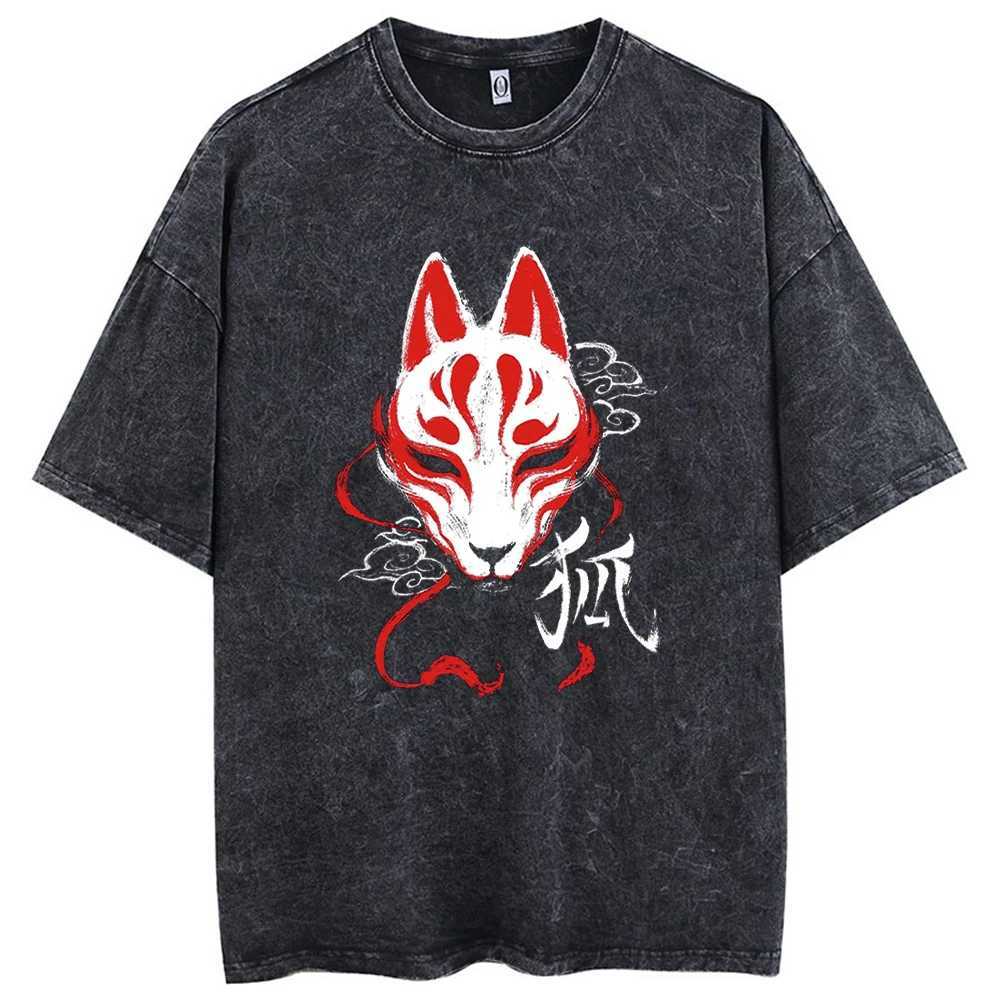 Anime Printed Acid Washed T Shirt 100% Cotton Short Sleeves Streetwear Tops Vintage Manga Fashion Oversized Tees UnisexT250207